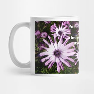 Purple Daisy Flowers - Put Faith In the Space Where the Worry Used to Go - Inspirational Quote Mug